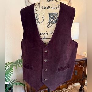 Arizona Dark Plum Suede Leather Vest with Button Closure